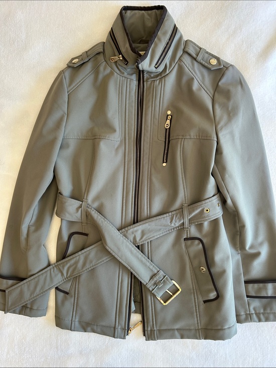 Michael Kors Jackets & Blazers - Michael Kors Women’s Softshell Olive Green Belted Jacket With Hidden Hood Size M